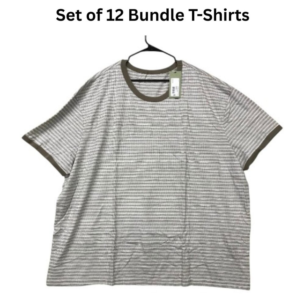 | Set of 12 Goodfellow & Co Mens 4XL Brown Short Sleeve Crew Neck T-Shirt Stripe